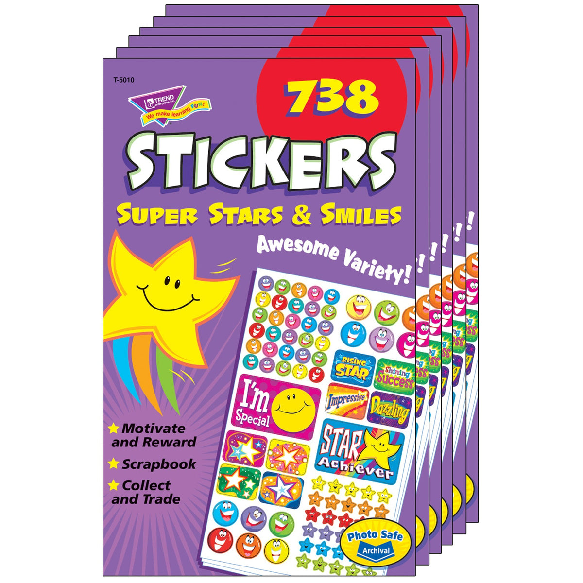 TREND Sparkly Stars, Hearts, & Smiles Sticker Pad, 336 Stickers Per Pad, 6  Pads