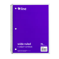 1-Subject Notebook, 70 Page, Wide Ruled, Purple, Pack of 12