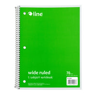 1-Subject Notebook, 70 Page, Wide Ruled, Green, Pack of 12