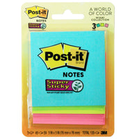 Super Sticky Notes, 3" x 3", Miami Collection, 3 Pads-Pack, 6 Packs