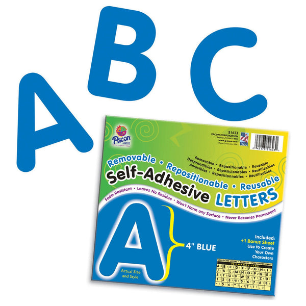 Self-Adhesive Letters, Blue, Puffy Font, 4", 78 Characters Per Pack, 2 Packs