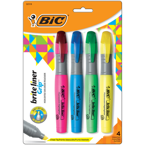 Brite Liner® Grip Tank Highlighter, Chisel Tip, Assorted Colors, 4 Per Pack, 6 Packs