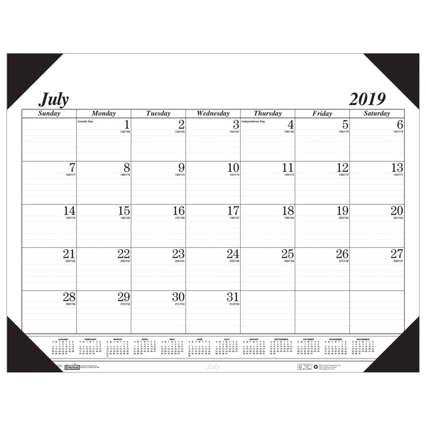 Monthly Academic Calendar Economy Desk Pad, 14 Months (Jul-Aug), 22" x 17", Black