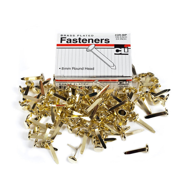 Brass Plated Paper Fasteners, 3-4", 100 Per Box, 20 Boxes