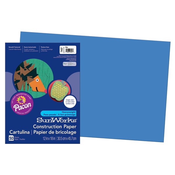 Construction Paper, Blue, 12" x 18", 50 Sheets Per Pack, 5 Packs