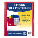 Two-Pocket Heavyweight Poly Portfolio Folder with Prongs, Assorted Primary Colors, Pack of 10