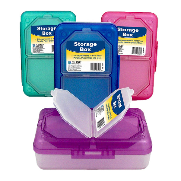 Storage Box, 3 Compartments, Assorted Colors, Pack of 3