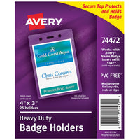 Heavy-Duty Badge Holders, Portrait, 4" x 3", 25 Holders