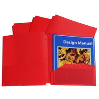 Two-Pocket Poly Portfolios with Three-Hole Punch, Red, Box of 25