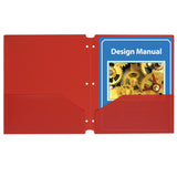 Two-Pocket Poly Portfolios with Three-Hole Punch, Red, Box of 25