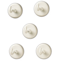 Magnetic Hooks, 1.25" Diameter, White, 5 Per Pack, 2 Packs